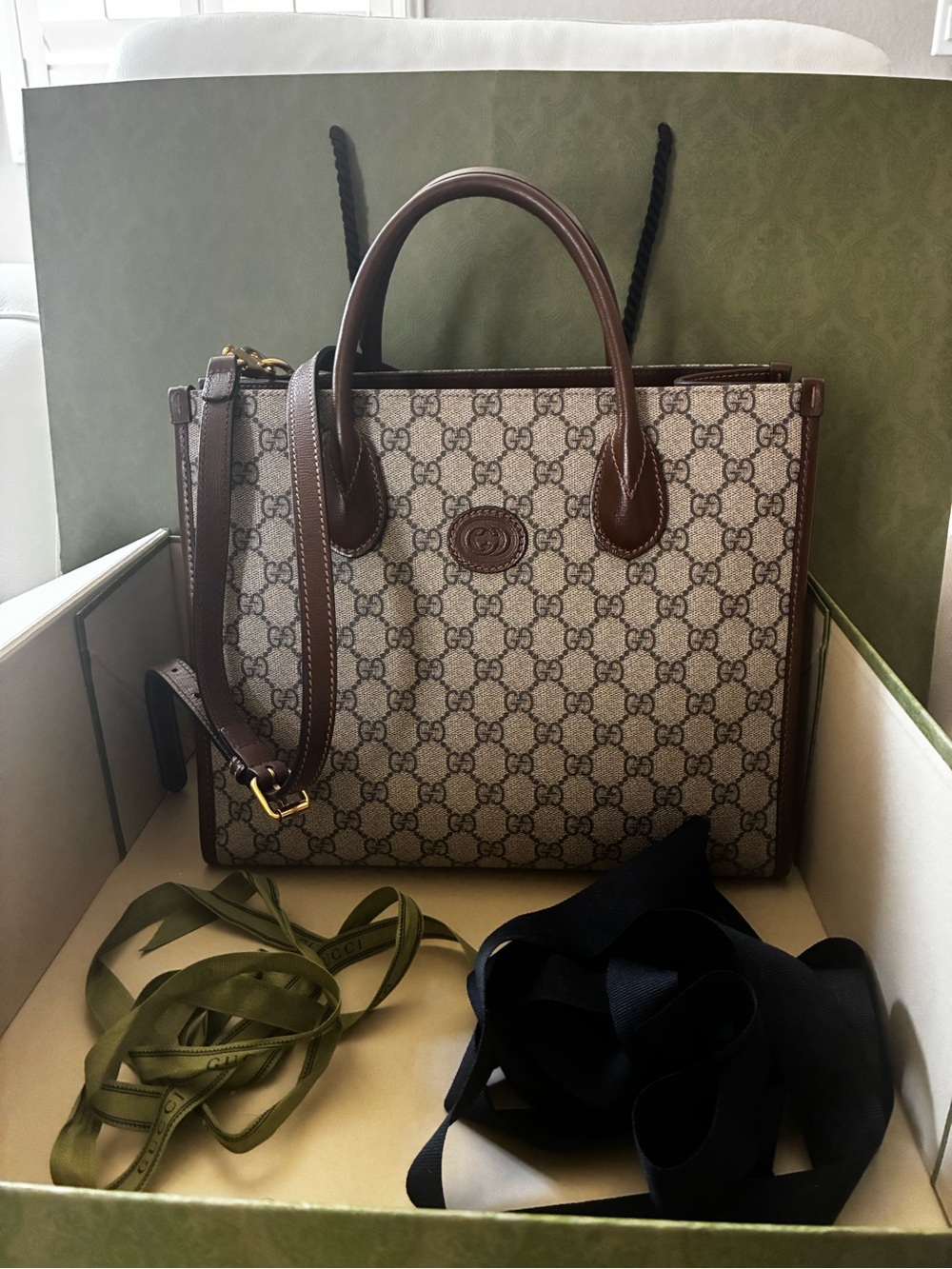 Gucci Brown GG Supreme Canvas Small Top Handle Tote